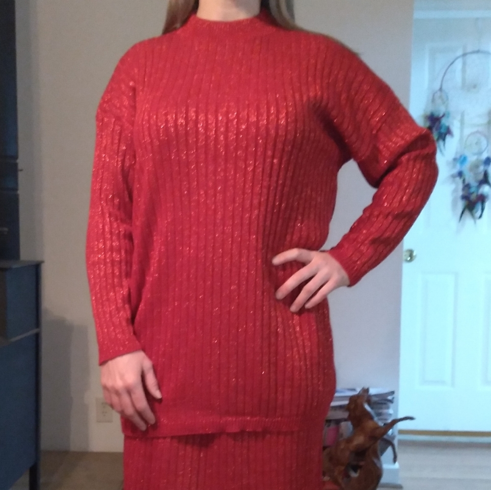 Christmas red skirt and sweater